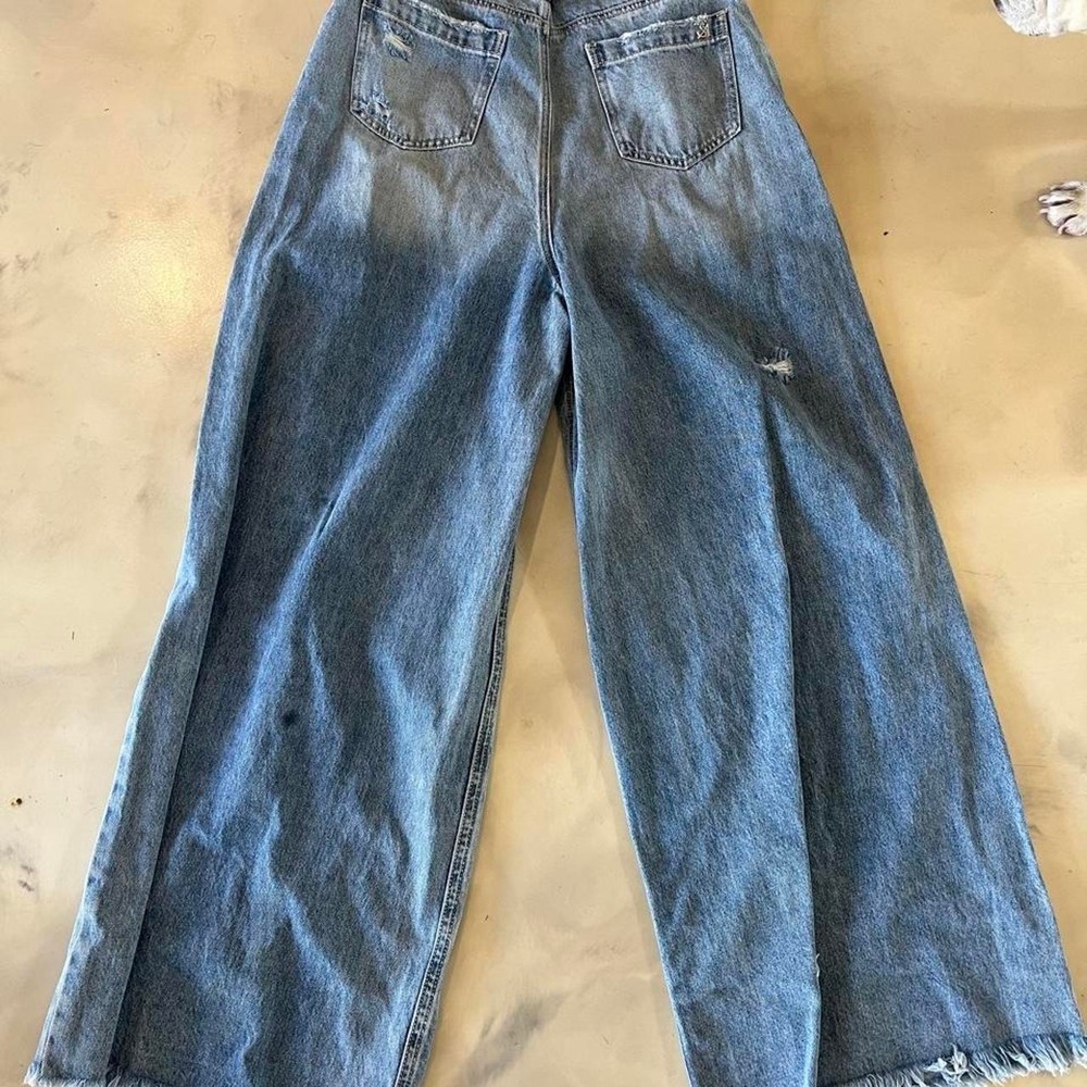 Y2K Distressed Wide Leg Jeans Western Frayed Hem Sz 11